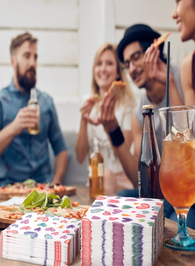 هوتوب مجموعة هوتوب من 200 منديل كوكتيل لعيد الحب - مناديل ورقية ملونة مطبوعة بقلوب، للاستخدام مرة واحدة، مقاس 9.8 × 9.8 بوصة، مثالية للمشروبات والحلويات، ولتزيين مائدة حفلات الزفاف. - Image 5